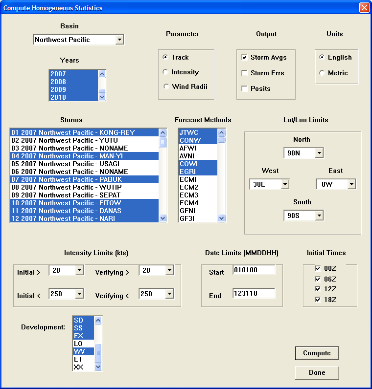 Compute Homogeneous Statistics Dialog