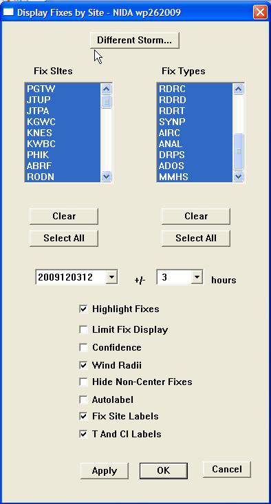 Display Fixes by Site Dialog
