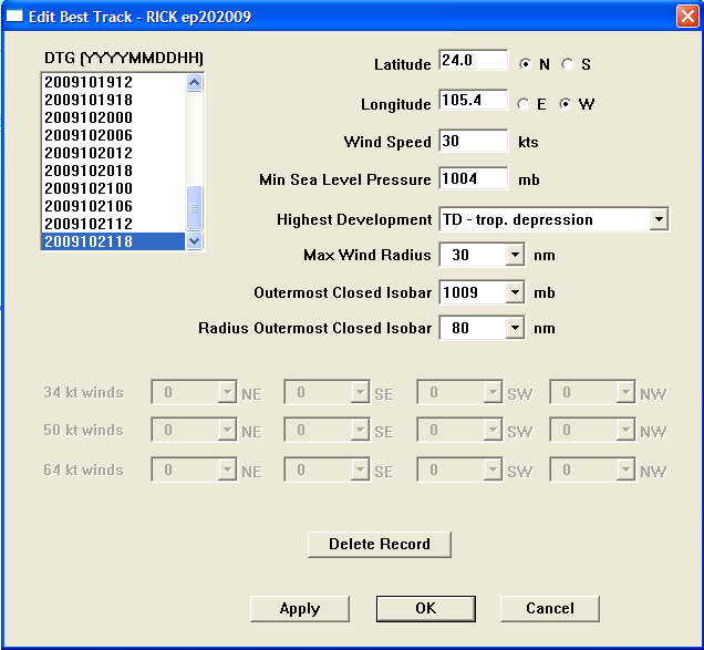 Edit Best Track Dialog