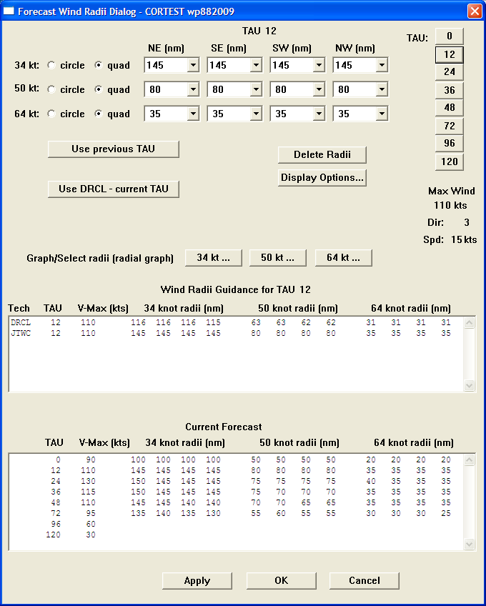 Forecast Wind Radii Dialog