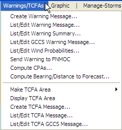 Warnings/TCFAs Menu